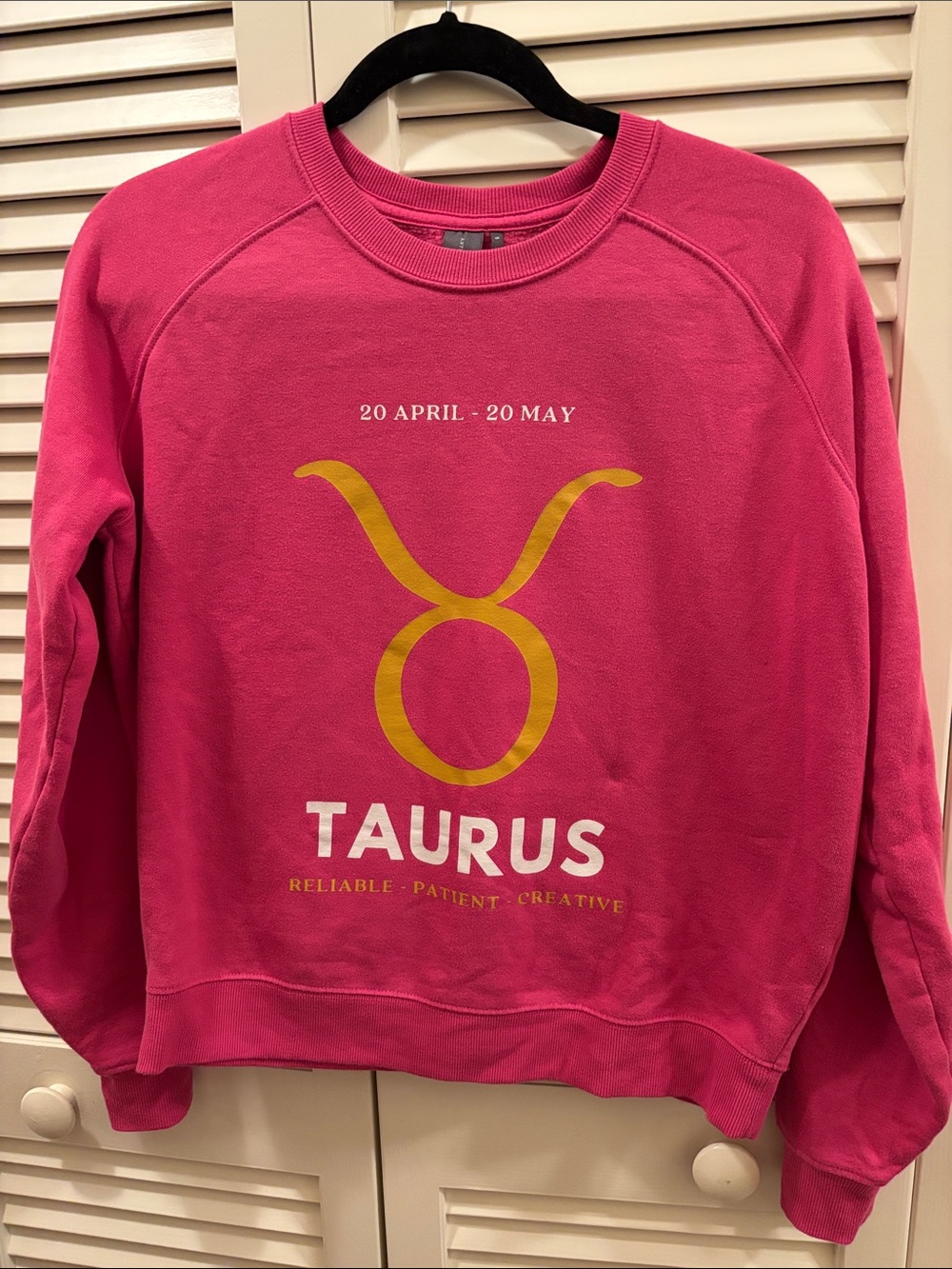 Anthropologie Hot Pink Taurus Sweatshirt with Yellow Graphic